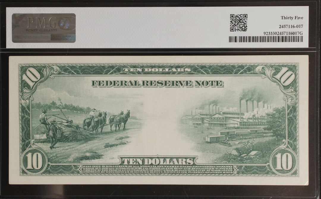 PMG 35 Choice Very Fine – 1914 $10 Federal Reserve Note – Richmond District – White/Mellon Signatures