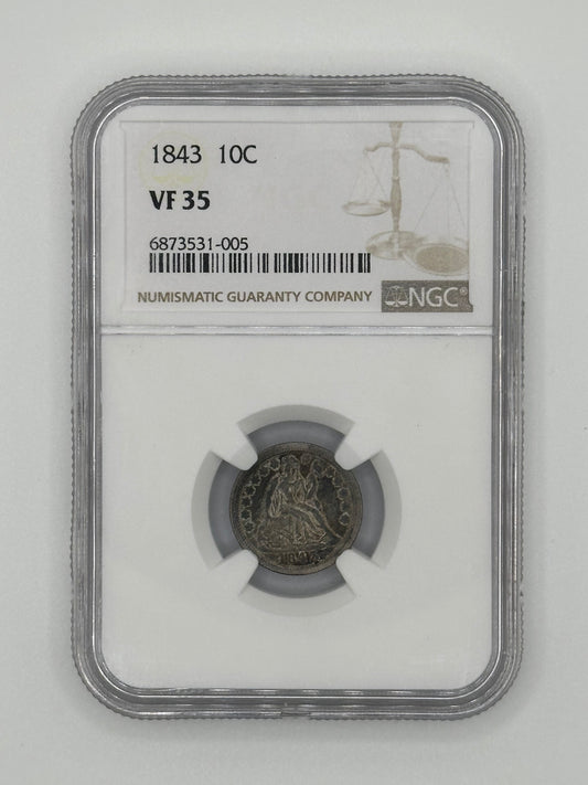 1843 10C Dime VF35 NGC Slab