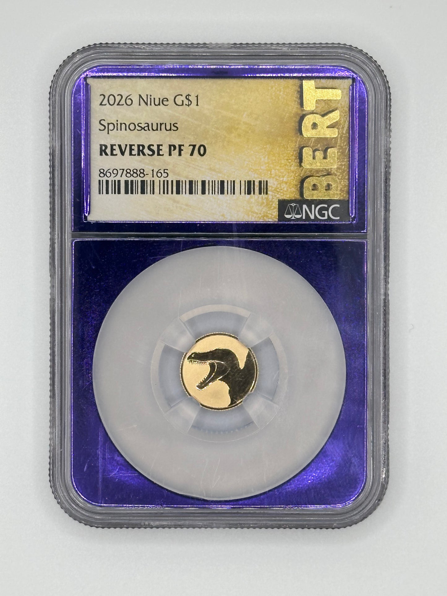2026 Niue $1 Spinosaurus Reverse Proof PF70 1g Gold Coin