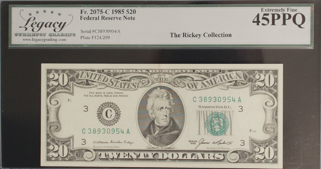 Legacy Currency Grading 45PPQ – 1985 $20 Federal Reserve Note – Fr. 2075-C – Philadelphia District