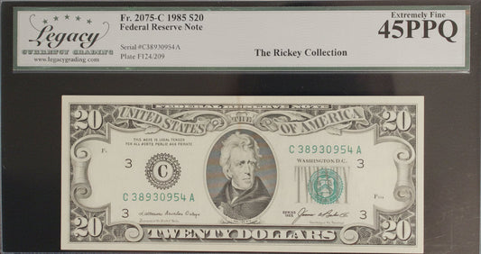 Legacy Currency Grading 45PPQ – 1985 $20 Federal Reserve Note – Fr. 2075-C – Philadelphia District